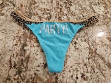 True Vintage Victoria's Secret PINK Lace Back Thong Panty Large "PARTY"
