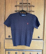Polo Ralph Lauren navy blue cable knit short sleeve sweater Size S