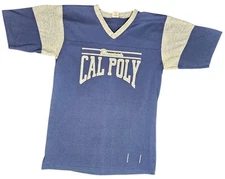 Vtg Cal Poly Pomona Shirt V-Neck USA Single Stitch Blue Collegiate Pacific Sz M