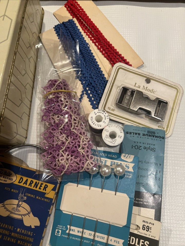 Vintage Lot Buttons Sewing Notions Trim Lace Rick Rack Zippers Thread