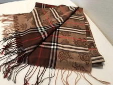 Pashmina Women’s Shawl Wrap Scarf Plaid Brown Ivory Floral Wrap 69 X 25