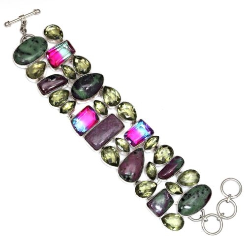 Ruby Zoisite Lemon Topaz Gemstone Women's 925 Silver Jewelry Bracelets 7-8 '' - Zdjęcie 1 z 10