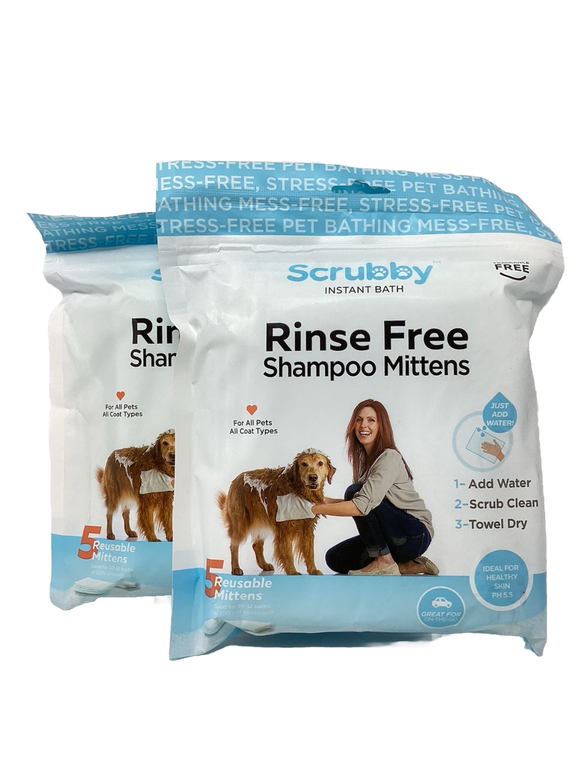 Scrubby Instant Rinse Free Shampoo Mittens 5 (10) Reusable Mittens