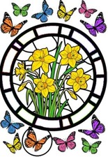 Stained Glass Daffodil Flower butterfly stick on Window sticker on glass