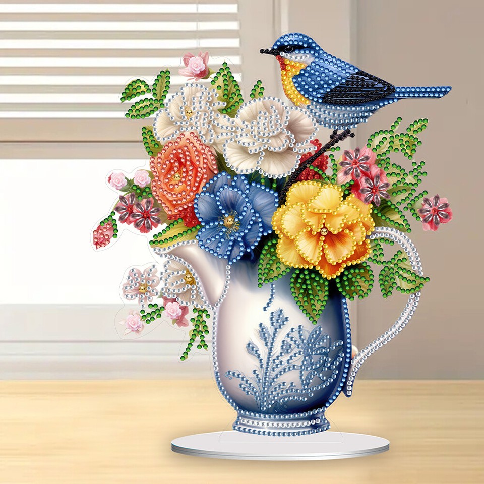 Bird Flower Vase Table Top Diamond Painting Ornament Kits Handmade