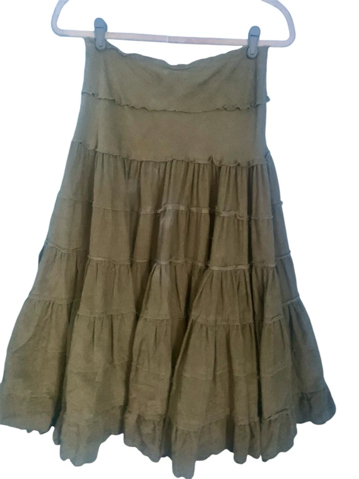 Candela NYC VTG Y2K Tiered Olive Green Corduroy Maxi Skirt Hippie Boho NWT S - Image 2 of 4