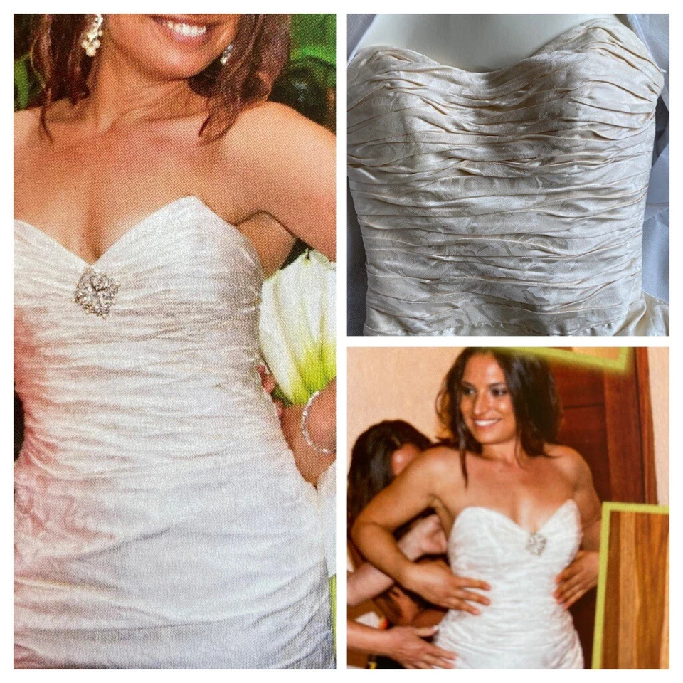 Vestido/vestido de noiva Paloma Blanca, champanhe/marfim, tamanho 2, seda Dupioni franzida - Imagem 2 de 4