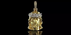 Authentic 1.00Ct Simulated Diamond Jesus Face Matte Men's Pendant 14K Yellow Gold Plated