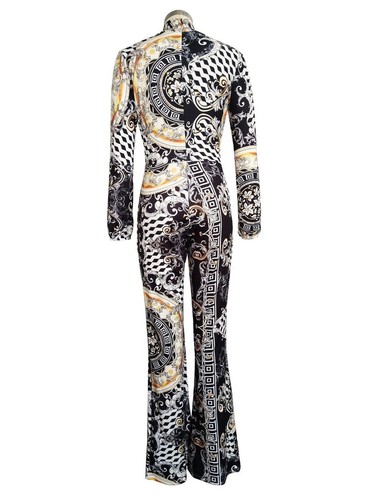 USA Women Hollow Out Long Sleeve Print Party Bandage Party  Boot Cut Jumpsuit  - Picture 6 of 6