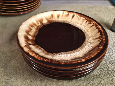 Set of 5 Phaltzgraff brown drip bread and butter dessert dishes