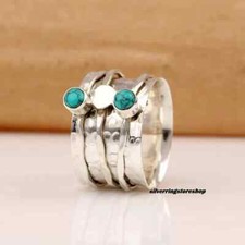 Turquoise 925 Sterling Silver Wide Band Spinner Ring Handmade Ring All Size