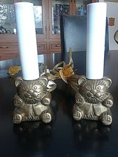 Pair Vintage Solid Brass Teddy Bear Night Lights Electric 6"