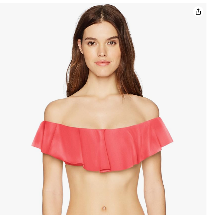 TRINA TURK Poppy Red Ruffle Bandeau Bikini Top Off Shoulder Swim Size