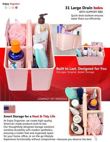 Shower Caddy Organizer with Handle, 3 Compartments, Portable Storage Made In USA - Picture 26 of 33