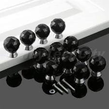 2/6x 30mm Crystal Glass Round Knob Chest Cabinet Kitchen Door Black Pull Handles