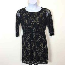 BeBop Dress Women's Size Jr's Large Black Gold Lace Overlay 3/4 Sleeve