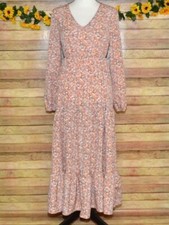 Shein Cottage Core Micro Flower Ladies S V-Neck Tiered Long Sleeve Prairie Dress