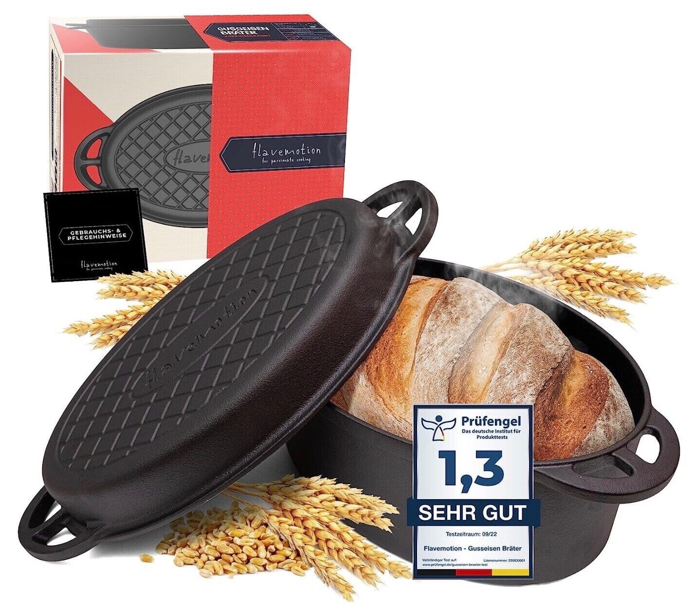 Brotbackform Bräterform mit Deckel aus Gusseisen 4,6 Liter (2 in 1 - Funktion)