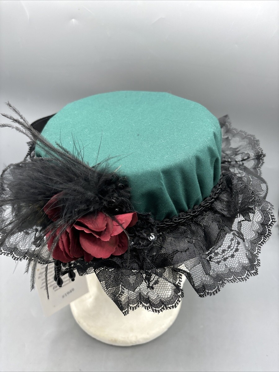 NWT Elsie Massey Womens Victorian Hat Black Green Feathers  display picture 1
