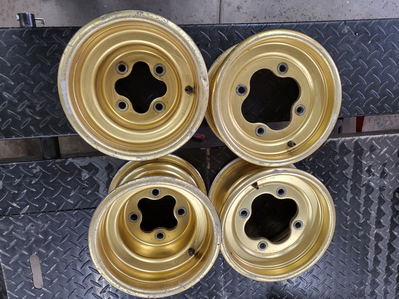 19861989 HONDA TRX250R D.I.D. OEM Gold Wheels Rims Full Set eBay
