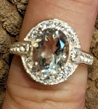 Natural 3ct. Green Amethyst And White Topaz Ring. Solid .925 sterling silver.