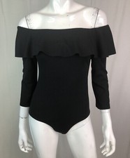 Zara TRF Trafaluc Women s Medium Black Ruffled Off Shoulder One Piece Bodysuit