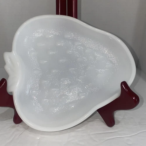 Vintage MCM White Milk Glass Strawberry Shaped Dish