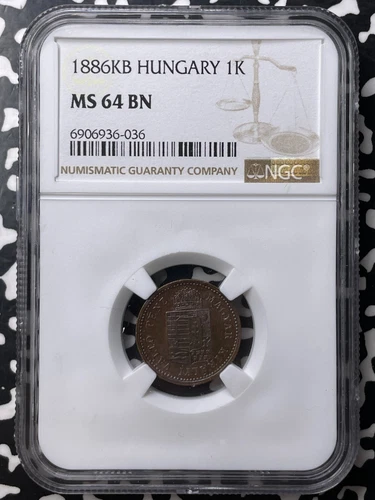 1886-KB Hungary 1 Kreuzer NGC MS64BN Lot#G8693 Choice UNC!