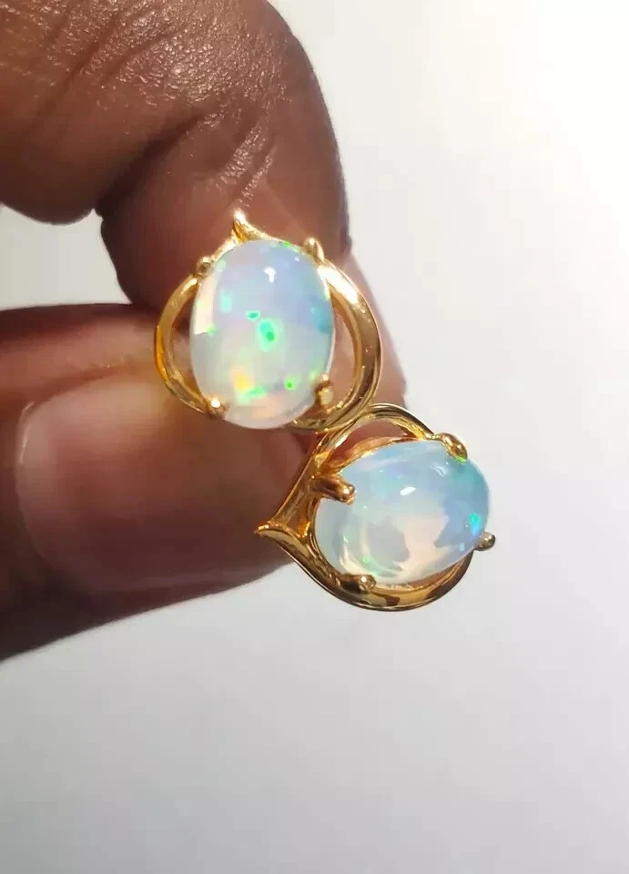 2Ct Oval Cut Lab Created Fire Opal Women's Stud Earrings 14K Yellow Gold Plated - Image 4 of 4