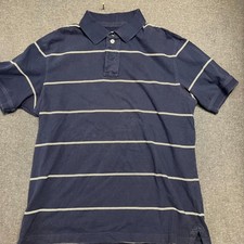 Eddie Bauer Men's Polo Shirt Size L Blue White Striped Short Sleeve 100 Cotton