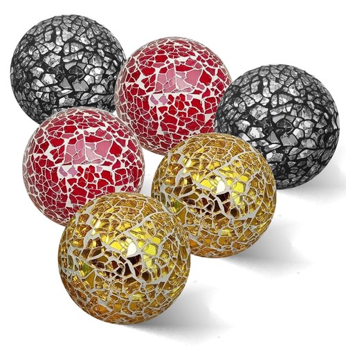 3 in Decorative Orbs Glass Balls Set of 6,Mosaic Sphere globe for Whole House...