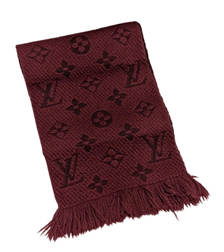 Louis Vuitton Monogram Silk Wool Scarf Burgundy 59x11.8in Preowned Logomania