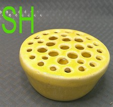 Vintage Yellow Green Ceramic Pottery Flower Frog 33 Hole Plant 4" top 3" bottom