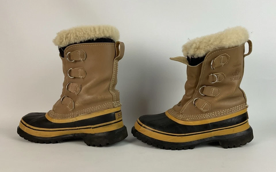 Botas Sorel Caribou para mujer 6 negras tostadas de cuero de goma forradas superiores de felpa cálidas Foto 3 de 4