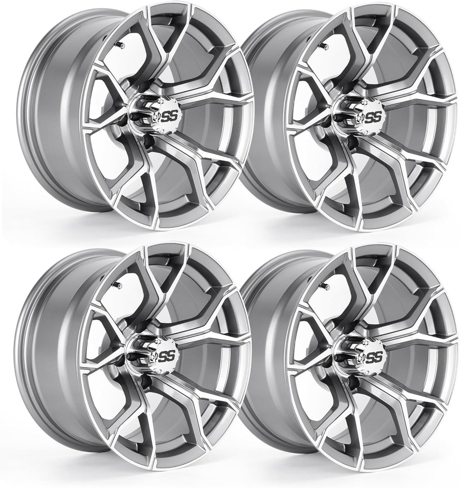 14 Inch Aluminum Golf Cart Wheels & SS Center Caps for Yamaha EZGO Club ...