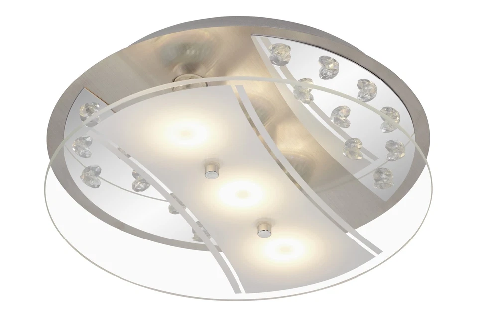 LED Deckenleuchte Nickel 3 Flg. Kristalloptik Glas Rund GU10 austauschbar 1200lm - Bild 1 von 1