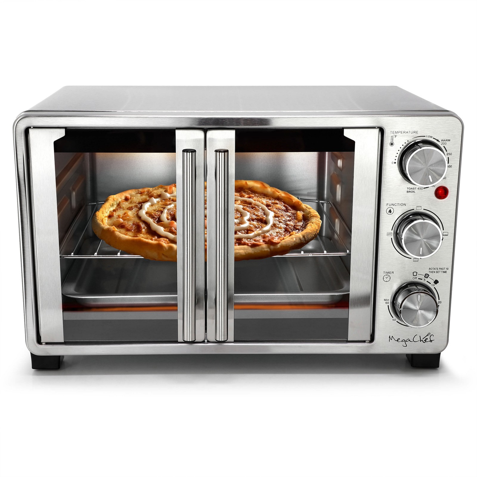 MegaChef 26.4 Quart French Door Stainless Steel Electric Toaster Oven with Multi-Function Cooking