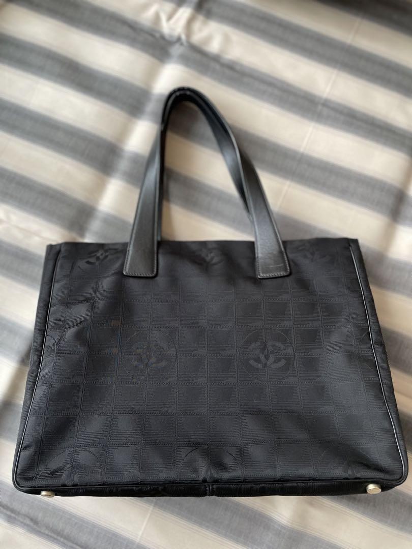 CHANEL Black Nylon Tote Bag with Leather Accents  