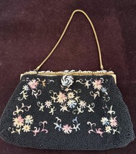 Vintage Antique Handmade French Beaded Evening Bag w/Point de Beauvais B089