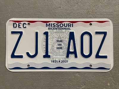 MISSOURI LICENSE PLATE BICENTENNIAL RED/WHITE/BLUE RANDOM LETTERS/NUMBERS NICE!
