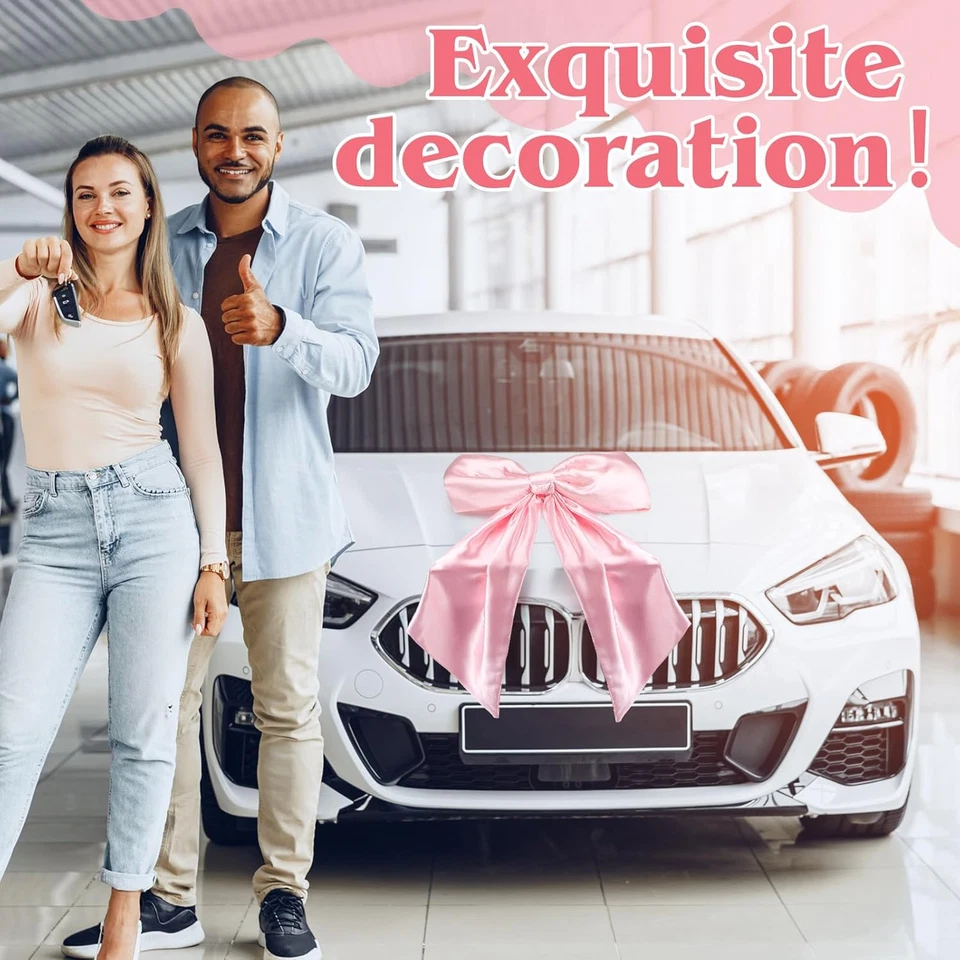 Arco gigante rosa coche 28 pulgadas satinado gigante Bownot para regalo arco grande de Navidad para C Foto 3 de 4