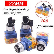 On/Off Locking Key Switches 22mm Momentary / Latching Security Lock 2/3 Position