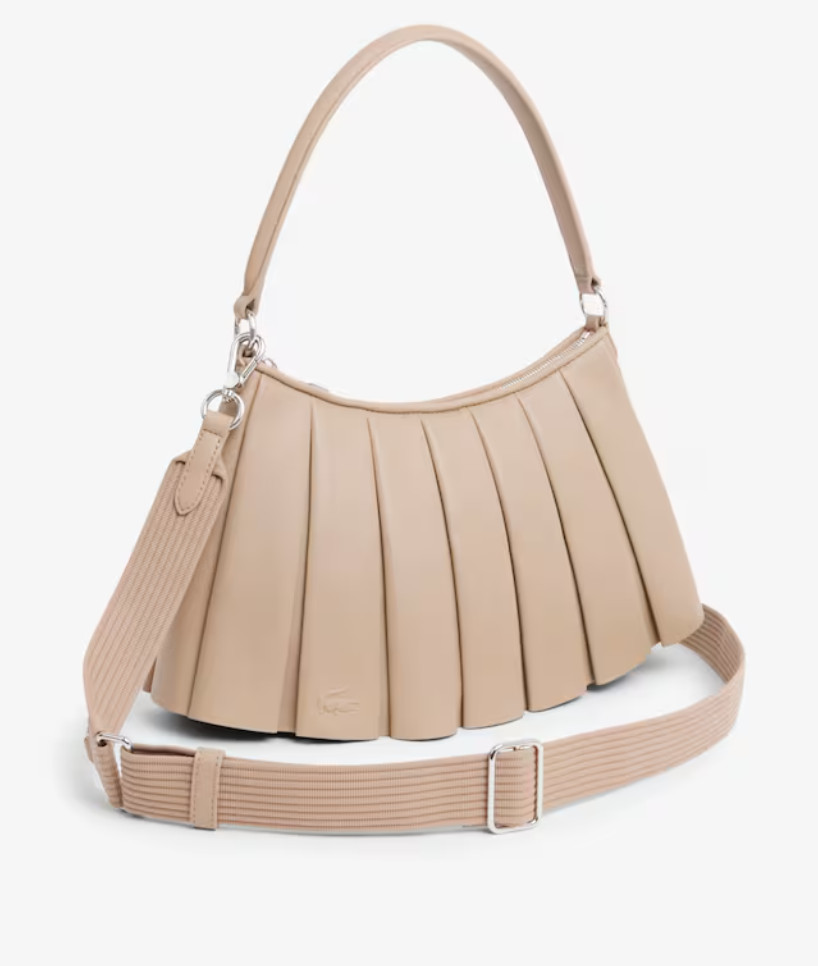 Borsa Lacoste Runway Lenglen media in pelle Vienois beige plissettata SS25 nuova con etichette Parigi
