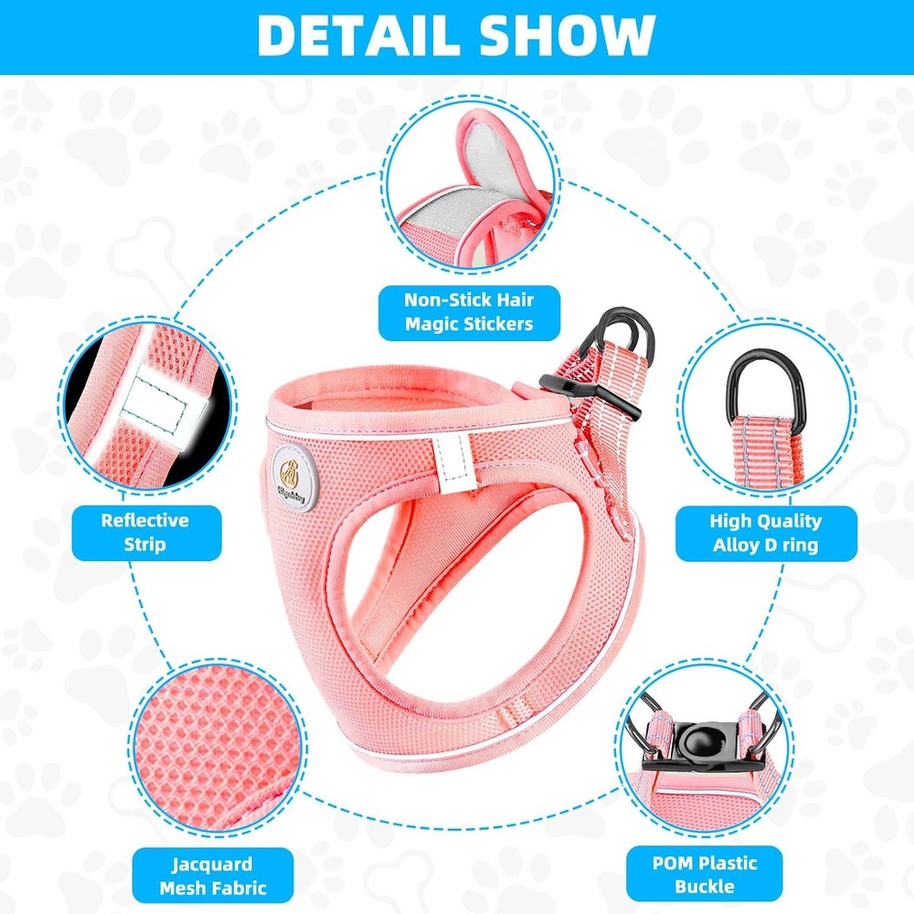 Dog Harness and Leash Set, No Pull Soft Mesh Puppy XS(Chest: 13.5-15), Pink