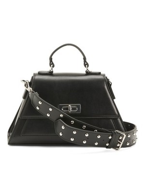 BCBGeneration Black Studded Top Handle Crossbody Bag Faux Leather Satchel