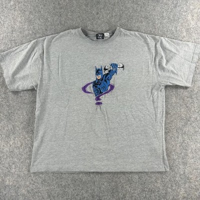 Vintage Batman Shirt Mens XXL Gray Embroidered Graphic Tee DC Comics 00s Y2K