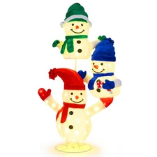 5 FT Stacked Snowman Lighted Christmas Decoration w/110 LED Lights Ground Stakes