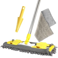 Flat Dust Mop for Floor Cleaning with Microfiber & Chenille Washable Pads and...