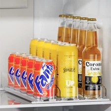 LAMU Drink Organizer for Fridge - [Stabilize-Speed Damper] Automatic Pusher Glid