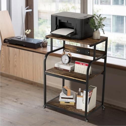 Large Printer Stand with 3-Tier Wood Storage Shelves with Power Outlet-Multi - Picture 4 of 7
